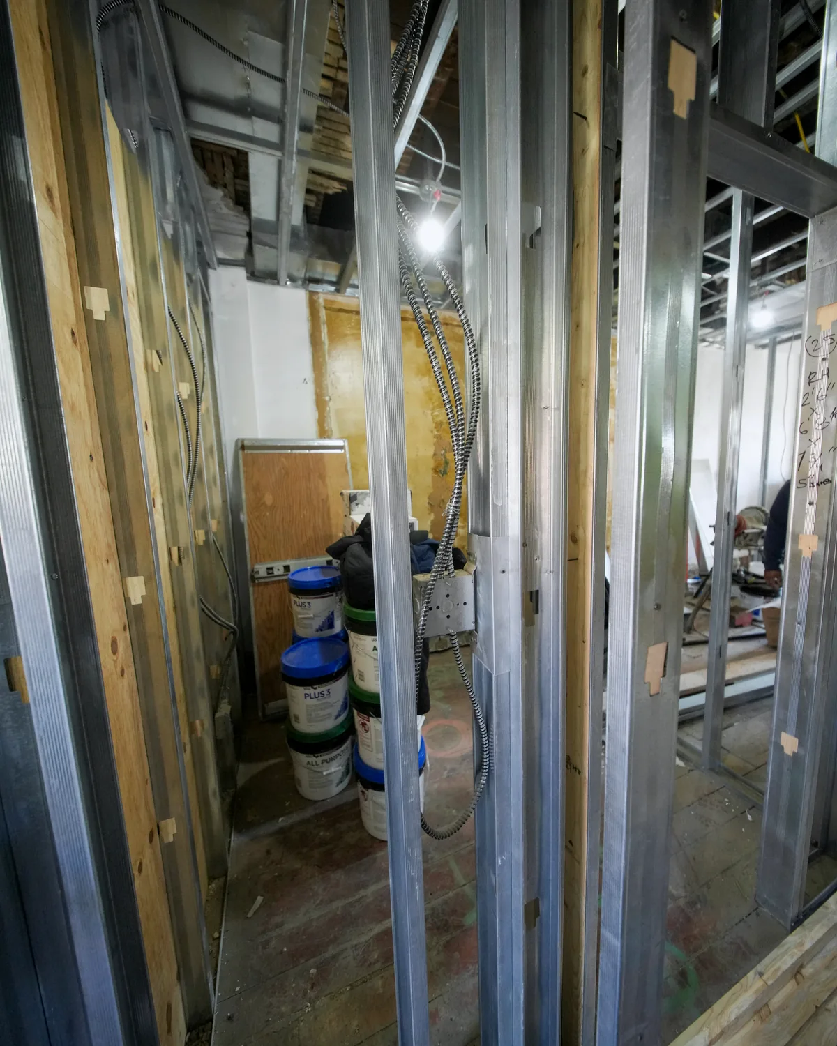 Gypsum board, metal framing components, fasteners, and wall plans