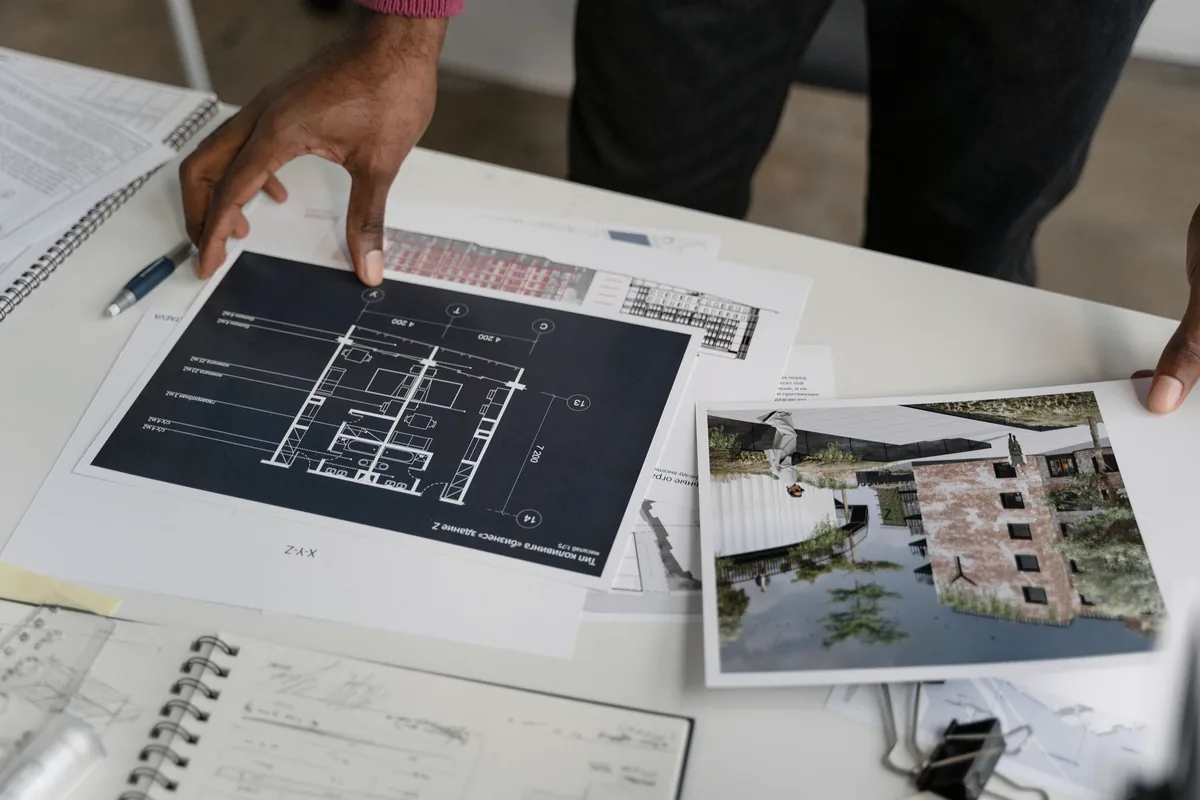 Construction plans and project reference images used for quantity takeoff services